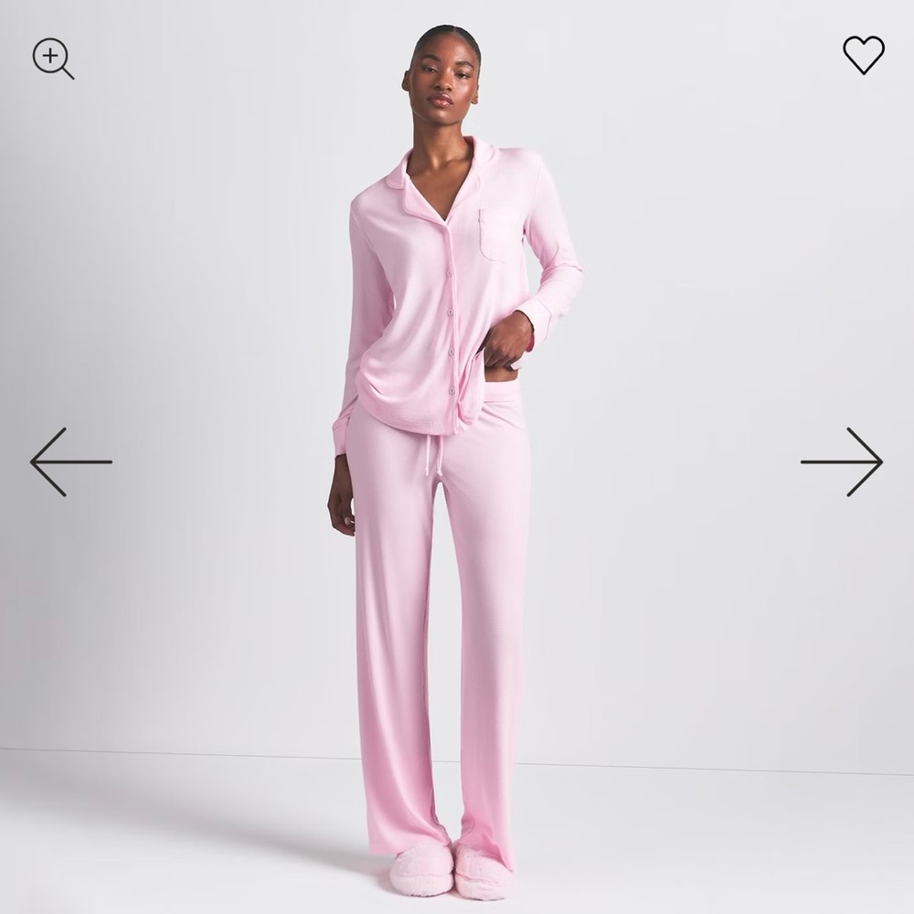 SKIMS Light Pink Pajama Set brand new with tags in original packaging.